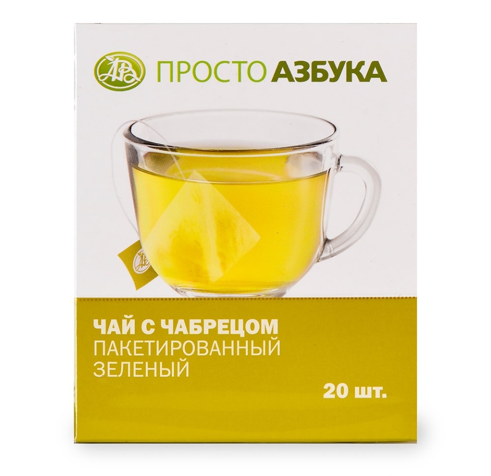 

Чай зеленый Просто Азбука пакетированный листовой крупный с добавками, "Зеленый чай с чабрецом" 20х2 г, Россия