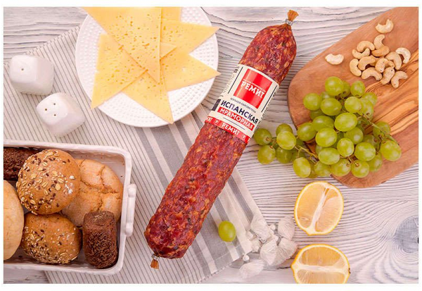 Колбаса сырокопченая Испанская мраморная ТМ Ремит