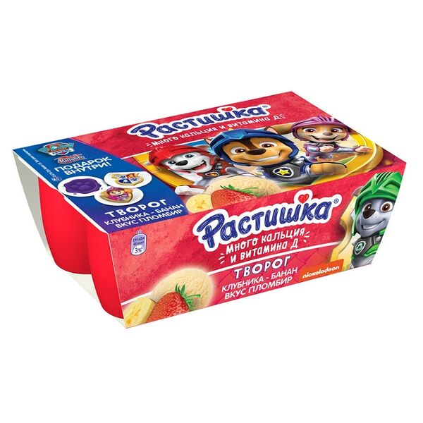 Творог Растишка клубника, банан, пломбир, с 3 лет, 3.5%,6 x 45г