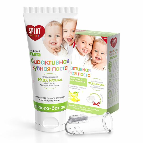 Зубная паста Splat Baby Яблоко-Банан 40 мл + щеточка напальчник