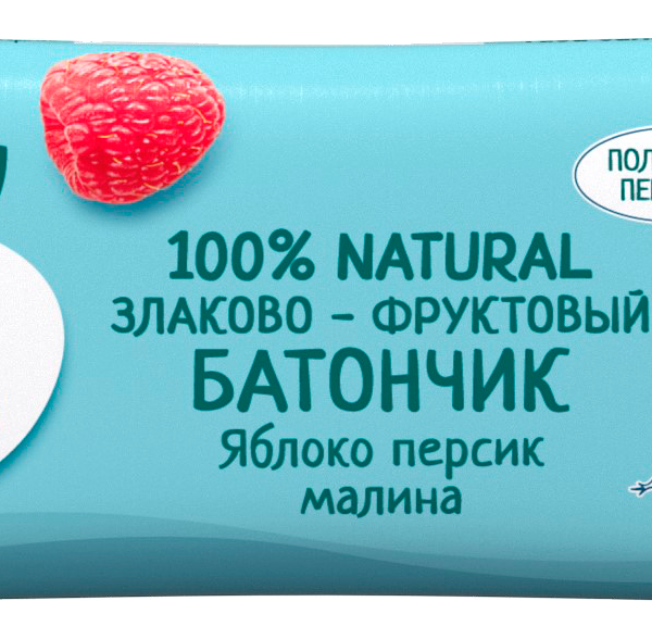 Батончик фруктово-злаковый детский ФрутоНяня яблоко-персик-малина с 12 месяцев 25 г