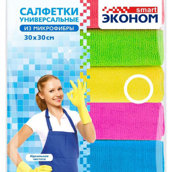 Салфетка для уборки Эконом smart из микрофибры 30x30 см, 6 шт.