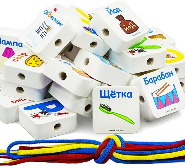 Деревянный конструктор Alatoys Три кота Шнуровка азбука