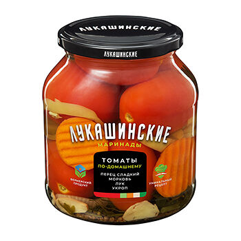 Томаты маринованные по-домашнему со сладким перцем, «Лукашинские» 670г