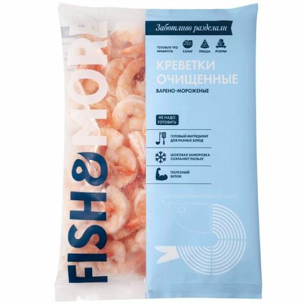 Креветки королевские Fish & More очищенные с хвостом, 860г