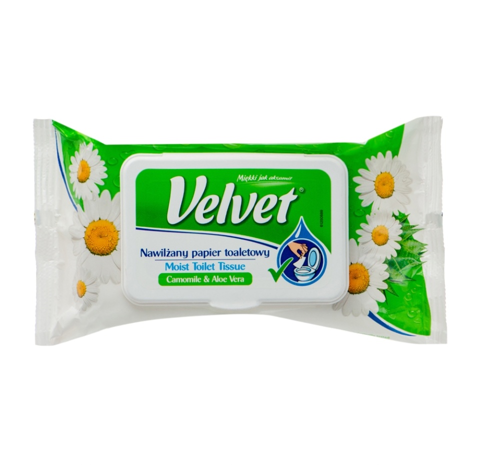 

Влажная туалетная бумага Velvet c ароматом ромашки и алоэ вера, 170х135 мм, 42 шт