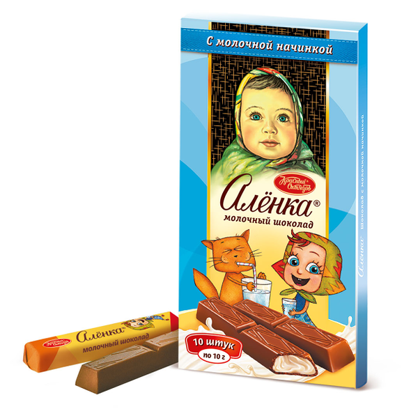 Шоколад Аленка молочный с молочной начинкой, в стиках