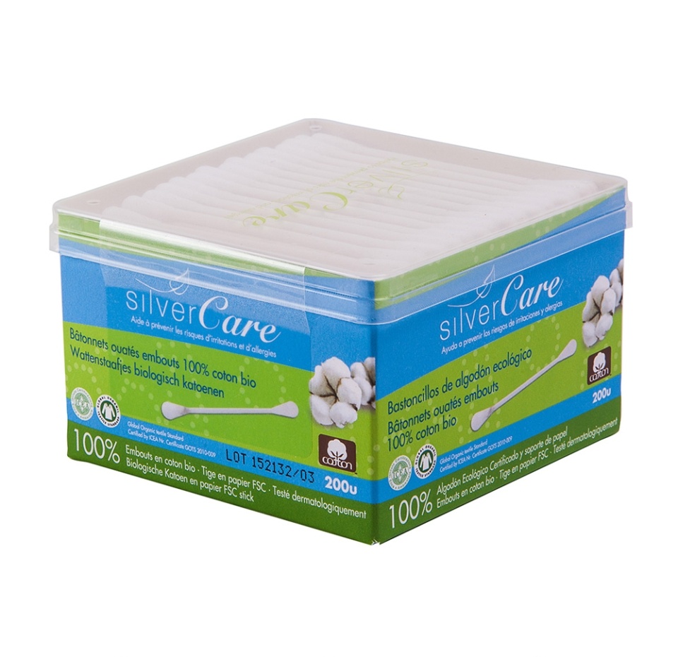 

Ватные палочки SilverCare из органического хлопка 200шт., Испания