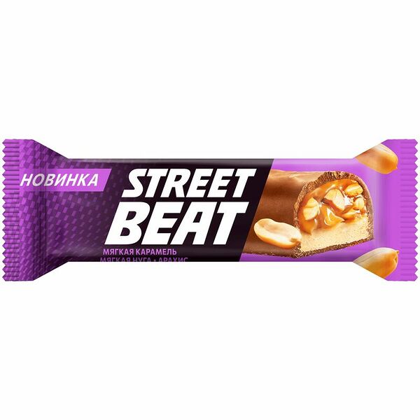 Батончик Street Beat с мягкой нугой, арахисом и мягкой карамелью в молочном шоколаде 45г