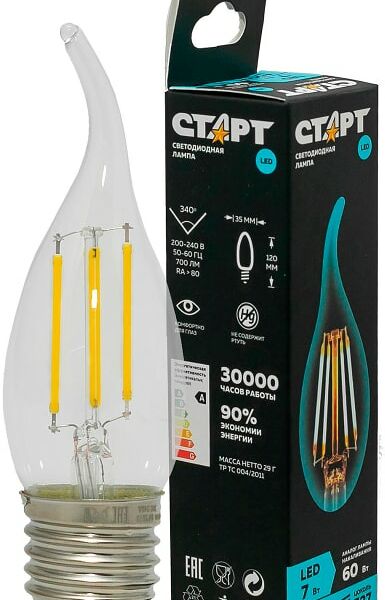 Лампа светодиодная Старт LED F Flame E27 7W
