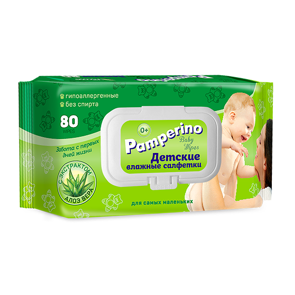 Влажные салфетки Pamperino для детей с экстрактом алоэ 80 шт 