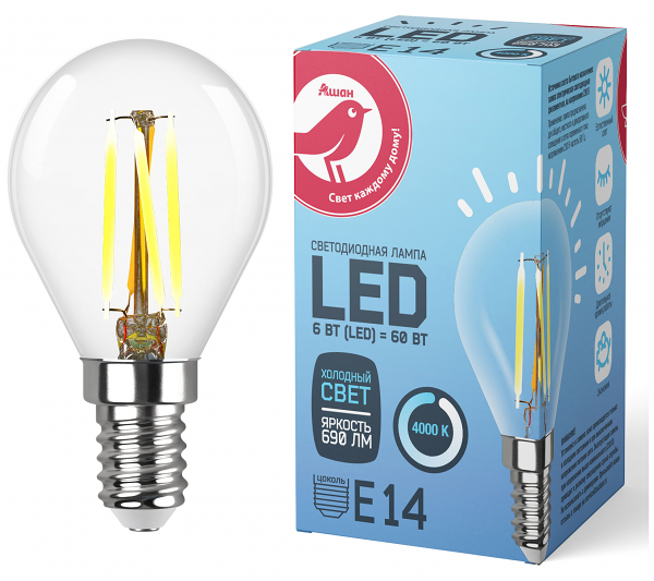 LED-Лампа АШАН Красная птица E14 6-60W