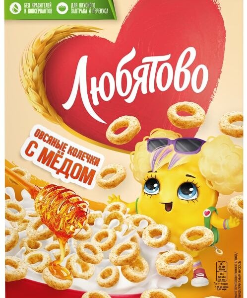 Готовый завтрак Любятово Овсяные колечки с медом 200г