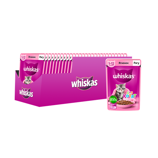 Корм для котят WHISKAS ягненок рагу пауч 75г (упаковка - 28 шт), 2100г