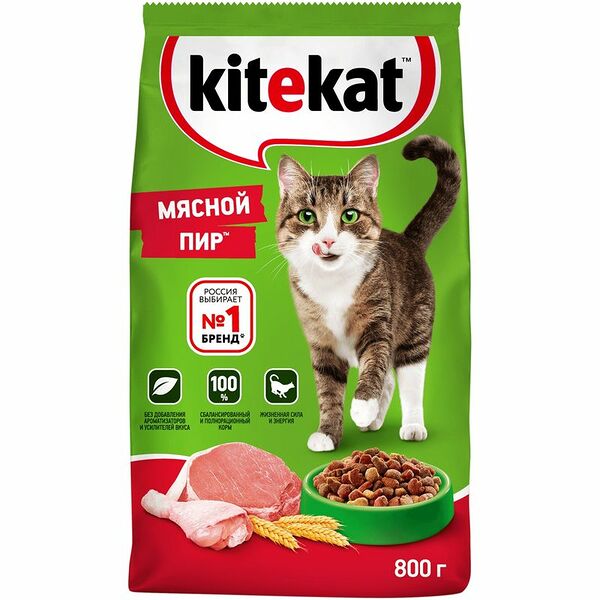 Корм сухой Kitekat Мясной пир для кошек, 800г