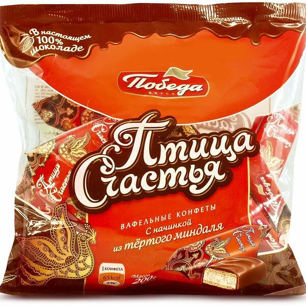 Конфеты вафельные Победа вкуса Птица счастья с начинкой из тертого миндаля