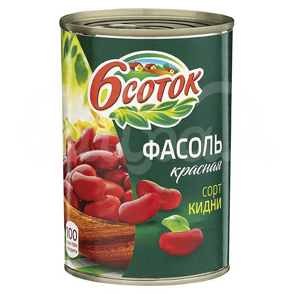 Фасоль 6 Соток 425мл Красная Натуральная ж/б ключ