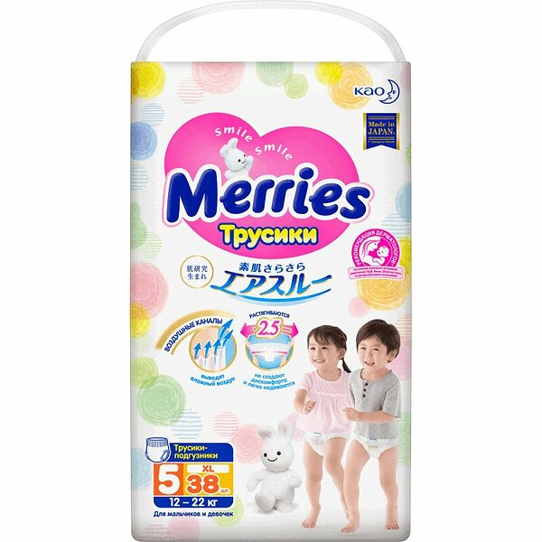 Трусики - подгузники Merries размер XL 12-22 кг, 38 шт.