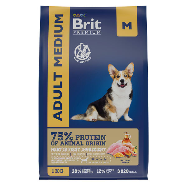 Brit Premium Dog Adult Medium для взрослых собак средних пород Курица