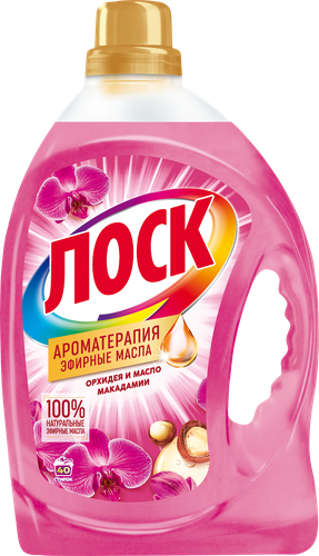 

Гель для стирки Лоск Ароматерапия Орхидея и Масло Макадамии для цветного и белого белья, 2.92 л, 40 стирок