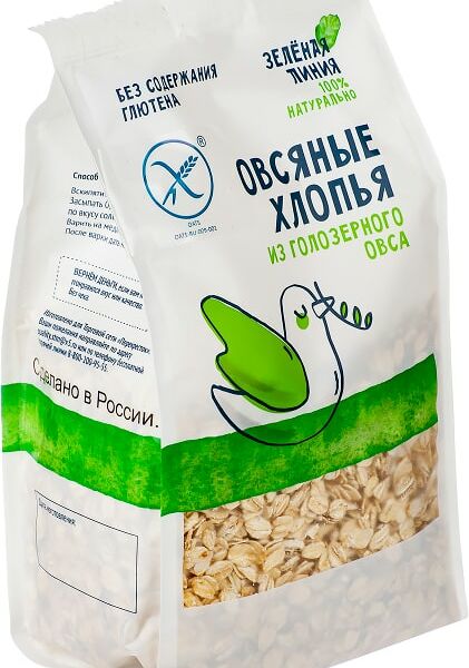 Хлопья овсяные Зеленая линия из голозерного овса 375г