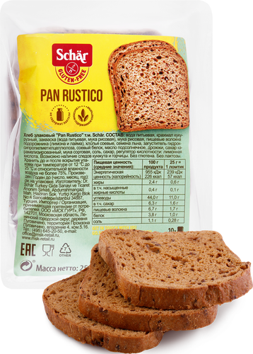 

Хлеб Dr.Schar Pan Rustico злаковый безглютеновый нарезка 250 г
