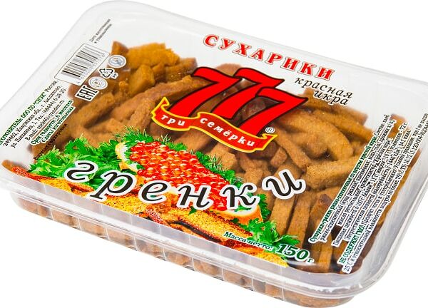 Сухарики Три Семерки ржано-пшеничные со вкусом красной икры 150г