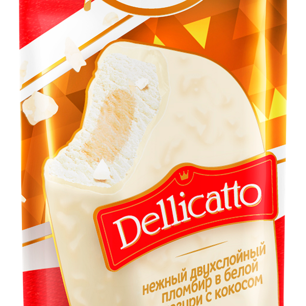 Мороженое САКСКОЕ PREMIUM Dellicatto, сливочно-миндальное в белом шоколаде с кусочками кокоса 15%, без змж, эскимо, 80г