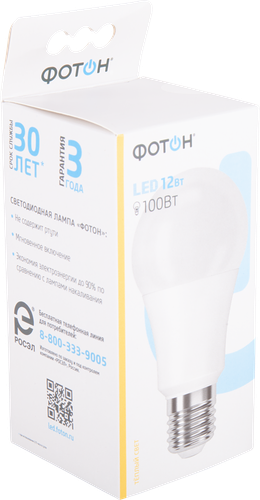 Лампа светодиодная ФОТОН 12Вт E27, теплый свет, груша