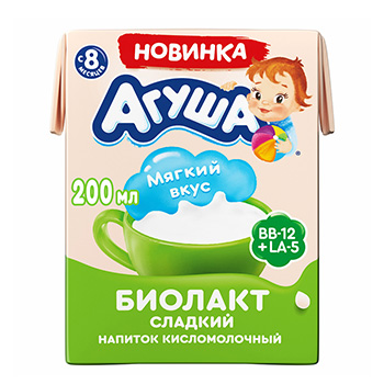 

Напиток кисломолочный Биолакт Агуша сладкий с 8 месяцев 3.2% 200 мл