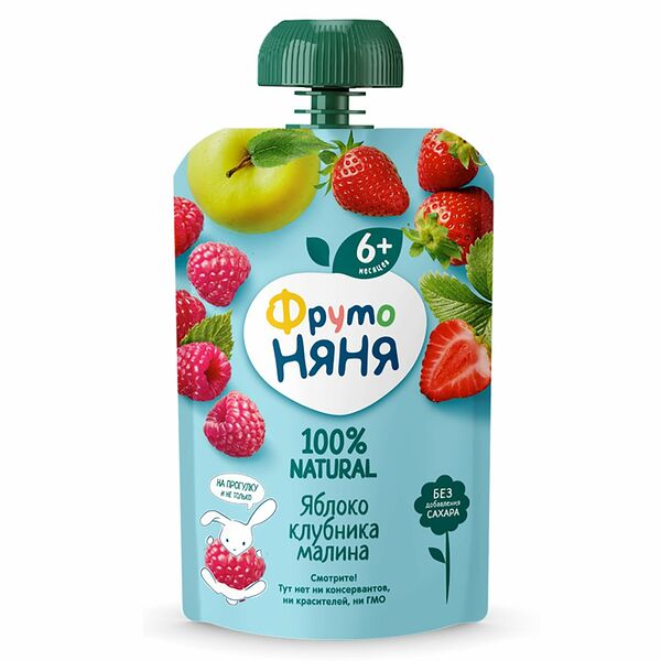 Десерт ФрутоНяня яблоко, клубника, малина с 6 месяцев