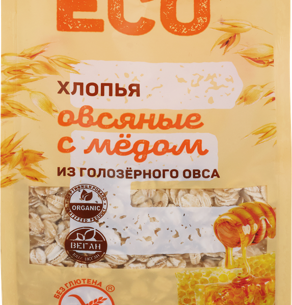 Хлопья овсяные безглютеновые ЛЕНТА ECO с медом, из голозерного овса