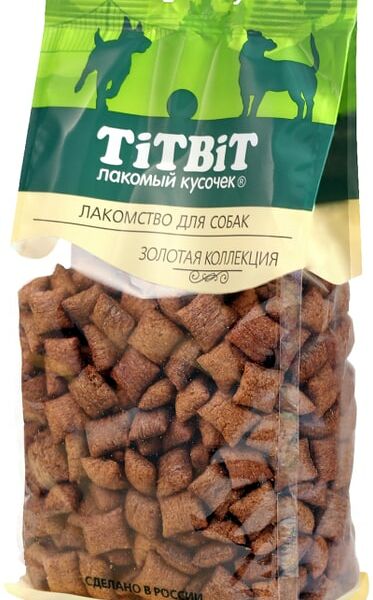 Лакомство для собак TiTBiT Хрустящие подушечки с начинкой со вкусом говядины и сыра 350г