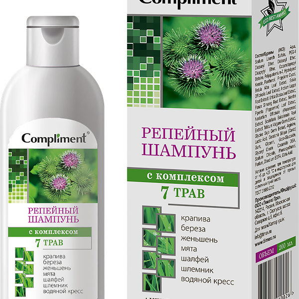Шампунь для волос COMPLIMENT Репейный с комплексом 7 трав, 200мл