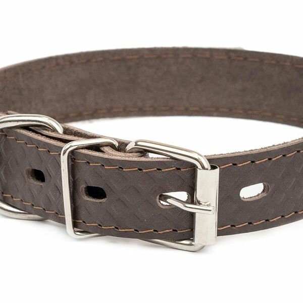 HOMEPET ошейник кожаный Ромбы 25мм х 39-49см простроченный с тиснением коричневый