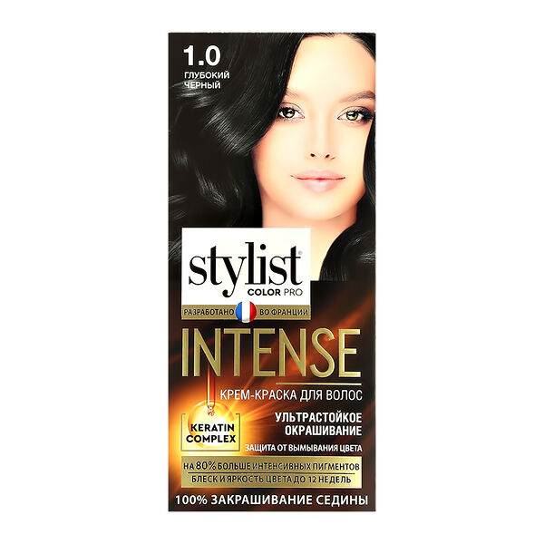 Крем-краска для волос Stylist color pro Intense тон 1.0 Глубокий черный 118 мл