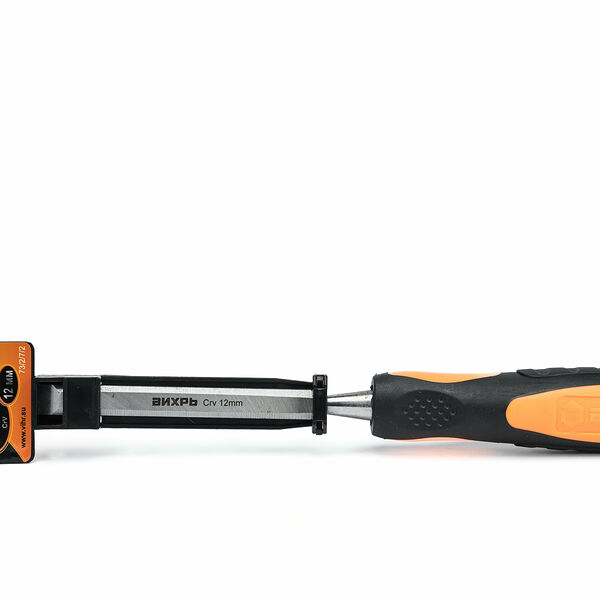 Стамеска-Долото Вихрь, косой профиль, двухкомпонентная прорезиненная рукоятка, 12мм