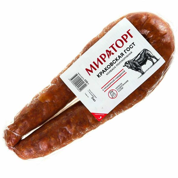 Колбаса полукопчёная Мираторг Краковская категория Б, 430г