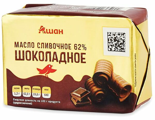 Масло сливочное АШАН Красная птица шоколадное 62%
