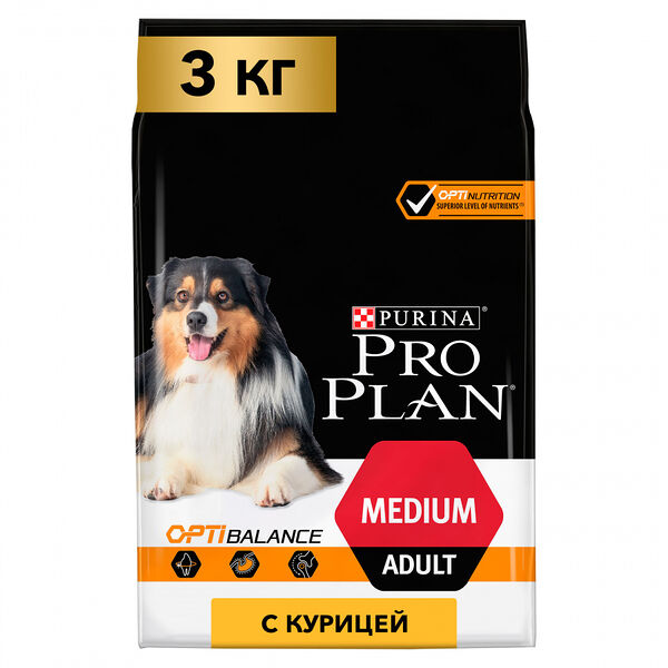 Корм сухой Purina Pro Plan для взрослых собак средних пород, с курицей, 3 кг