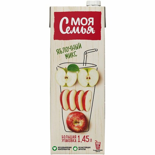 Напиток сокосодержащий Моя Семья Яблочный микс из яблок