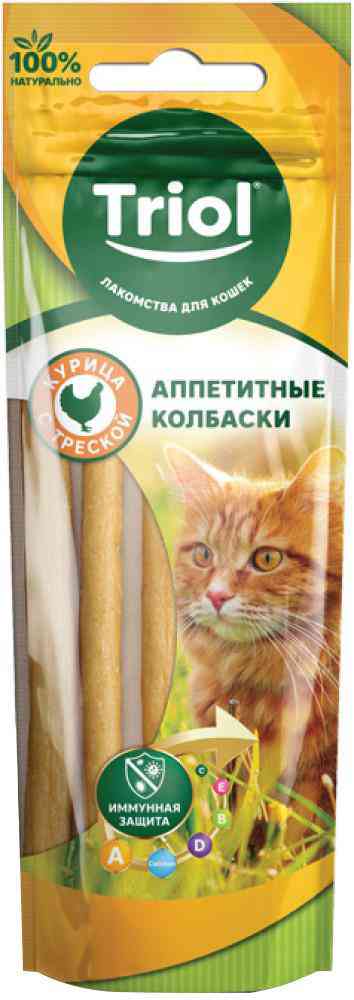 

Лакомство для кошек Аппетитные колбаски Triol Курица с треской 40 г