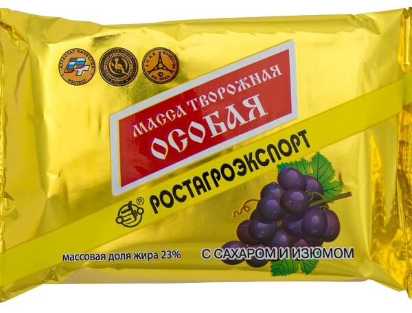 Масса творожная Ростагроэкспорт Особая с изюмом 23% 180г