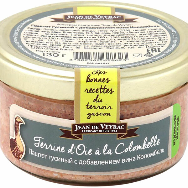 Паштет гусиный Jean de Veyrac с добавлением вина Коломбель