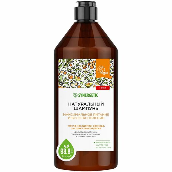 Шампунь для волос Synergetic бессульфатный Питание и восстановление, 400 мл