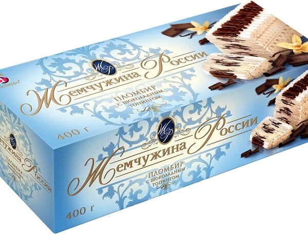 Мороженое Жемчужина России Рулет пломбир с шоколадным топингом 400г