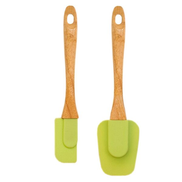 Лопатка зеленая с деревянной ручкой, силикон/дерево,  23.7 см