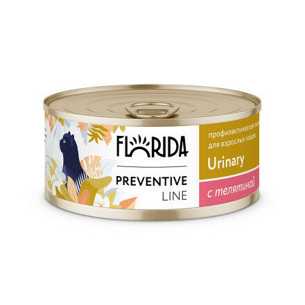 Консервы для кошек Florida Preventive Line Urinary при профилактике мочекаменной болезни, с телятиной, 100 г