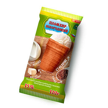 Мороженое ВОЛОГОДСКИЙ ПЛОМБИР Пломбир ванильный 15%, без змж, вафельный стаканчик