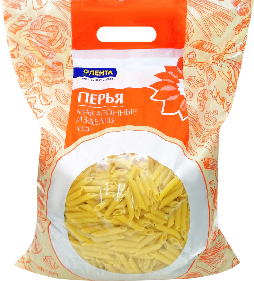 

Макароны ЛЕНТА Перья ребристые группа А высший сорт